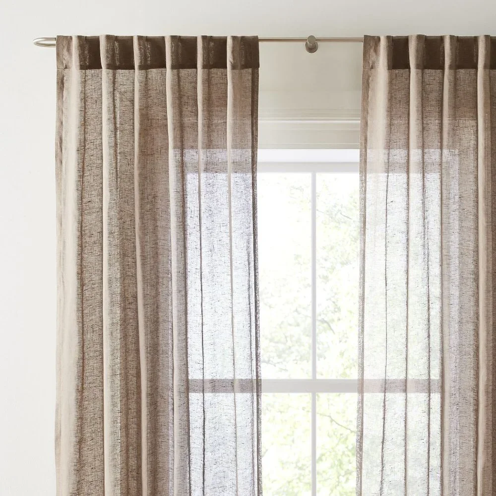 West‎ Elm Sheer European Flax Linen Curtain - Mocha ( 2 Panels ) / New